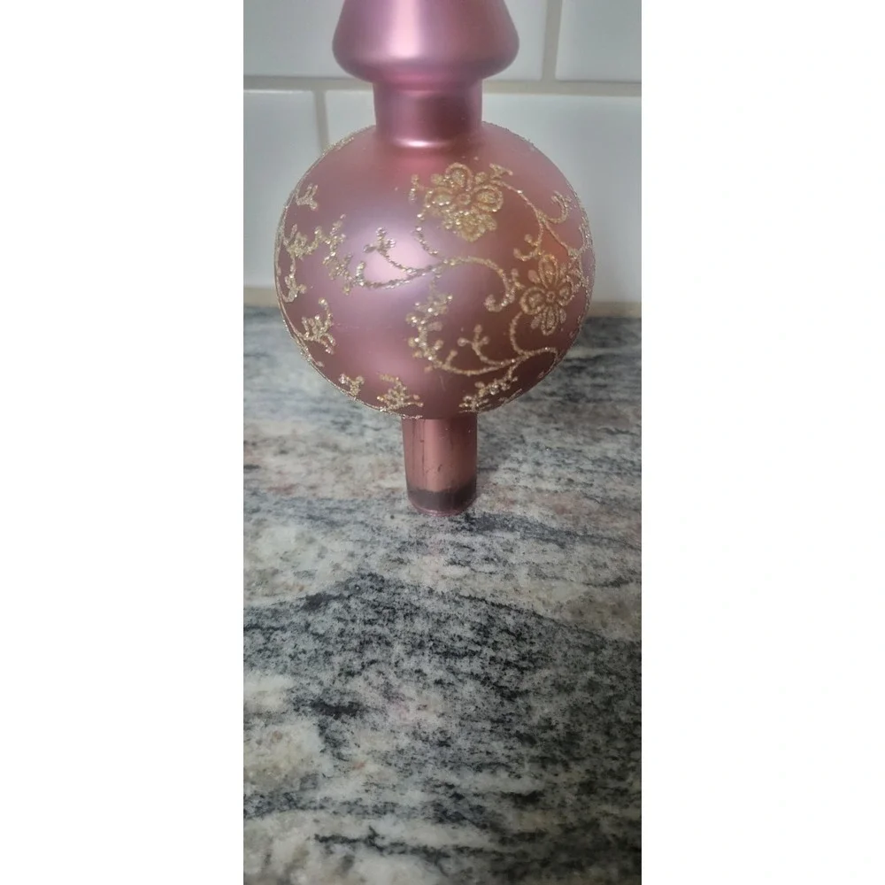 Vintage Glas Lauscha Blown Glass Christmas Tree Topper Finial Gold 11